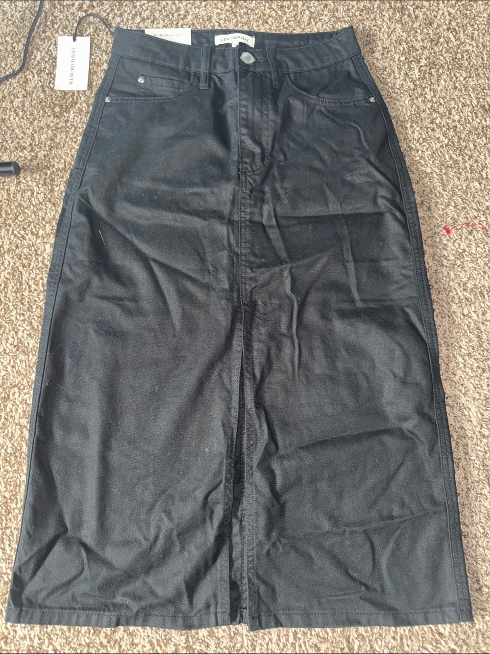 WeWoreWhat Black Midi Denim Skirt with Front Slit